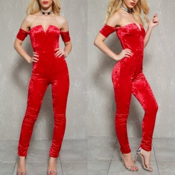 Red Velvet Jumpsuit - Picture 4 of 5